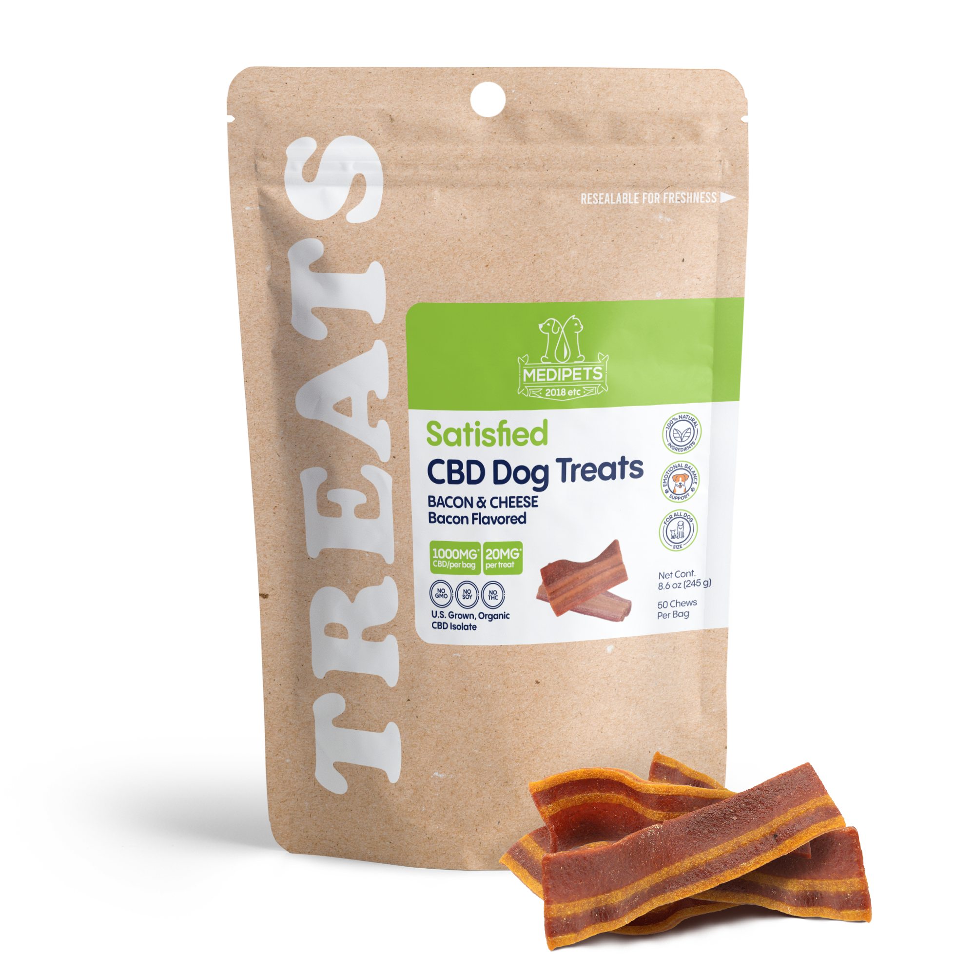 1,000mg CBD Pet Treats For Dogs – Wavy Bacon & Cheese Bites – MediPets