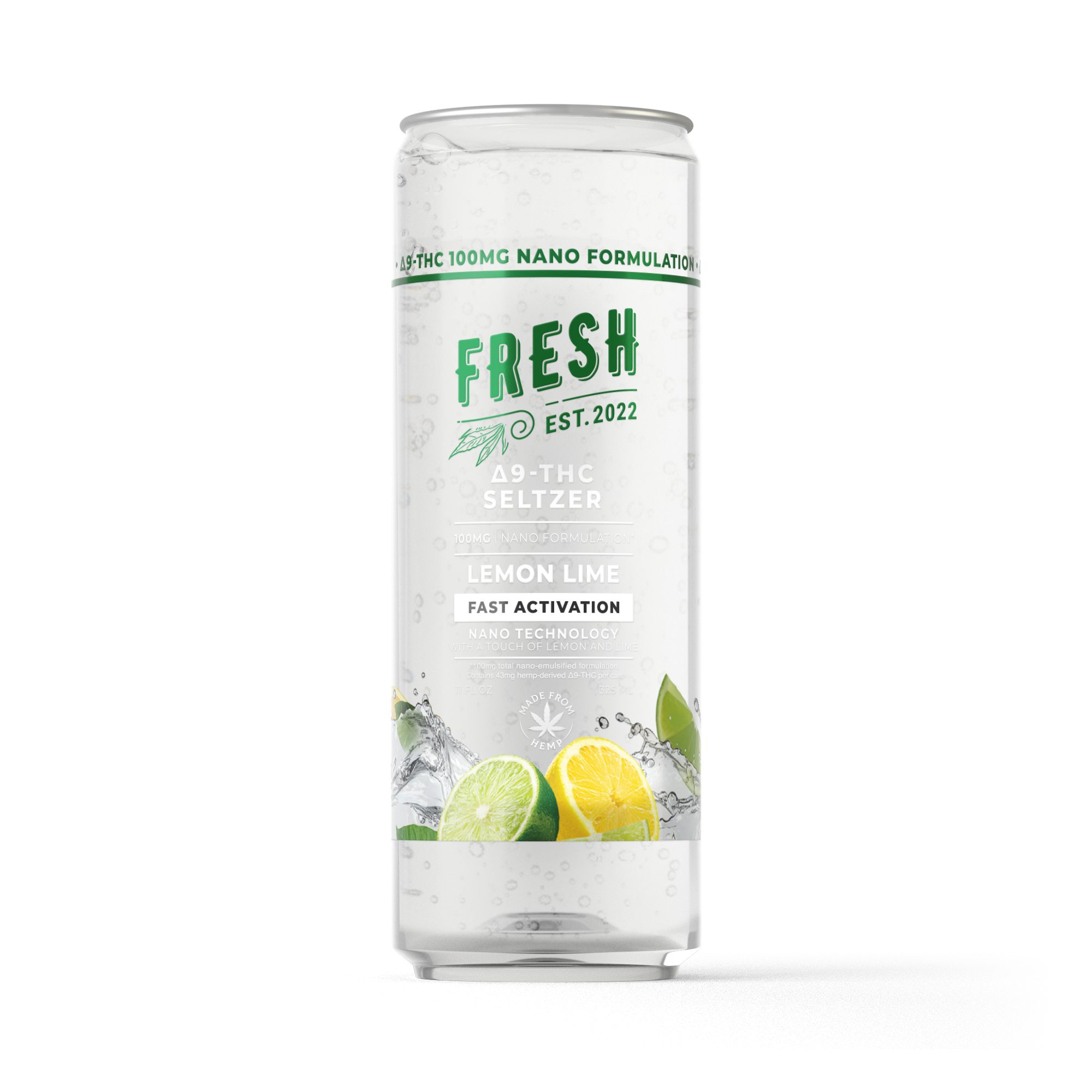 100mg Lemon Lime THC Seltzer – D9 Nano – Fresh
