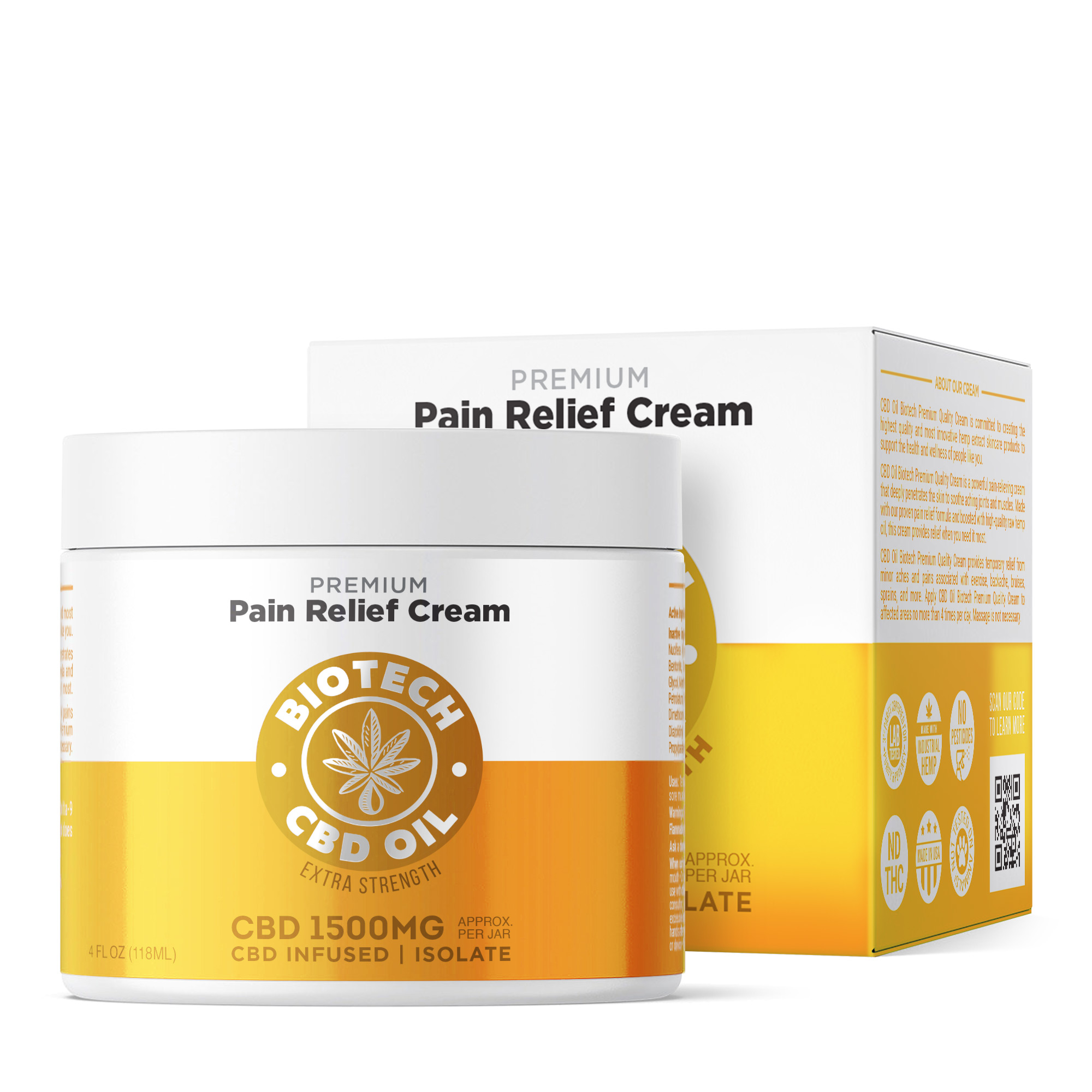 1,500mg CBD Pain Relief Cream – 4oz – Biotech CBD