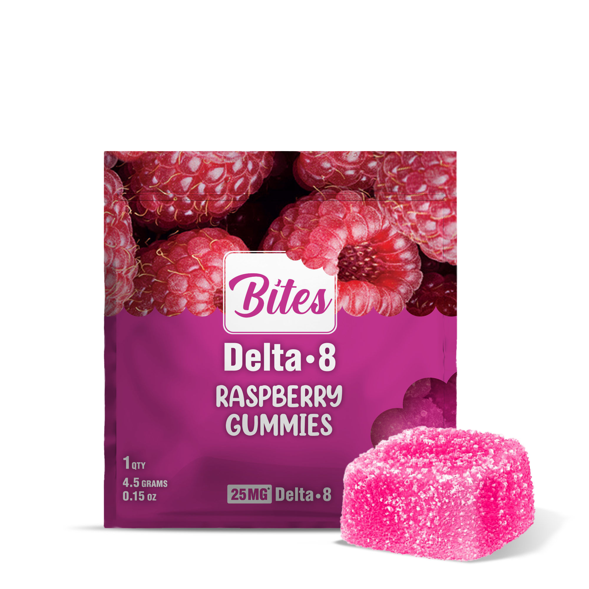 25mg Delta 8 Gummies – Raspberry – Bites