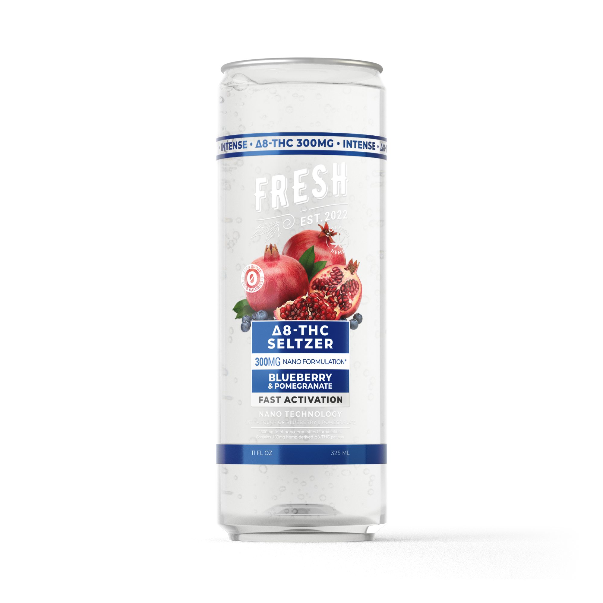 300mg Blueberry & Pomegranate THC Seltzer – D8 Nano – Fresh