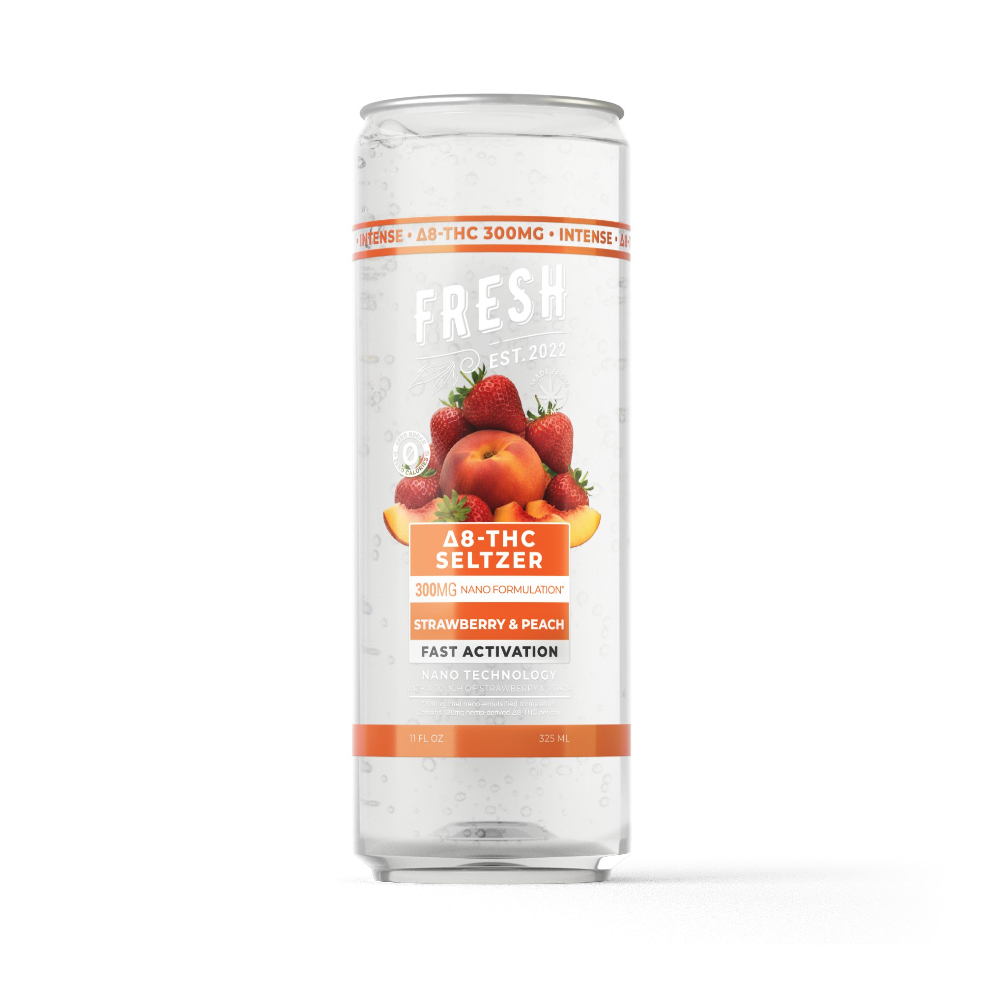 300mg Strawberry & Peach THC Seltzer – D8 Nano – Fresh