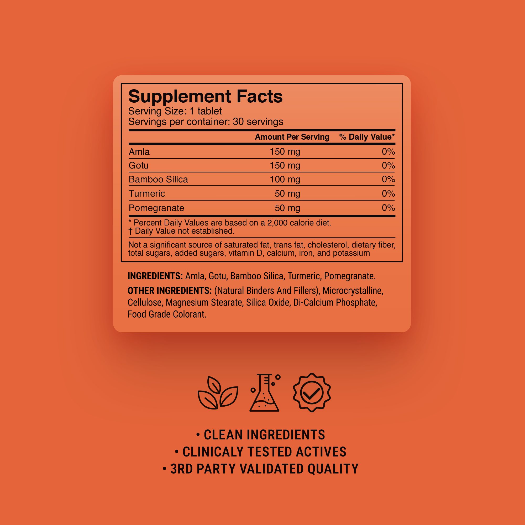 500mg – Amla, Bamboo Silica, Gotu, Pomegranate, Turmeric Tablets – Collagen Support Herbs – Peach Pomegranate – Mood Tablets