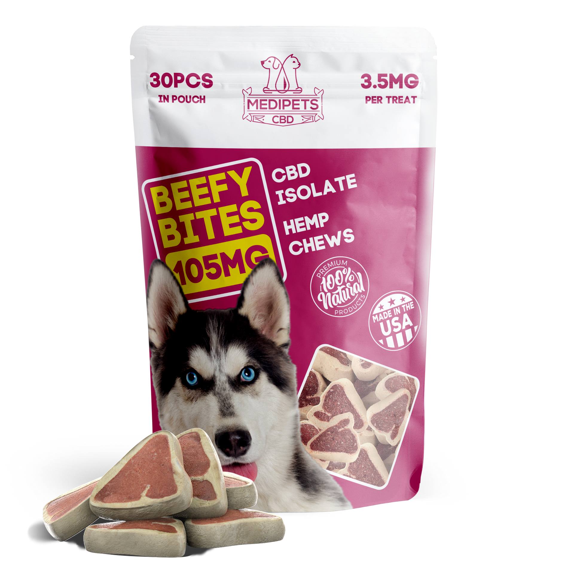 Beefy Bites – CBD Pet Treats For Dogs – 105mg – MediPets