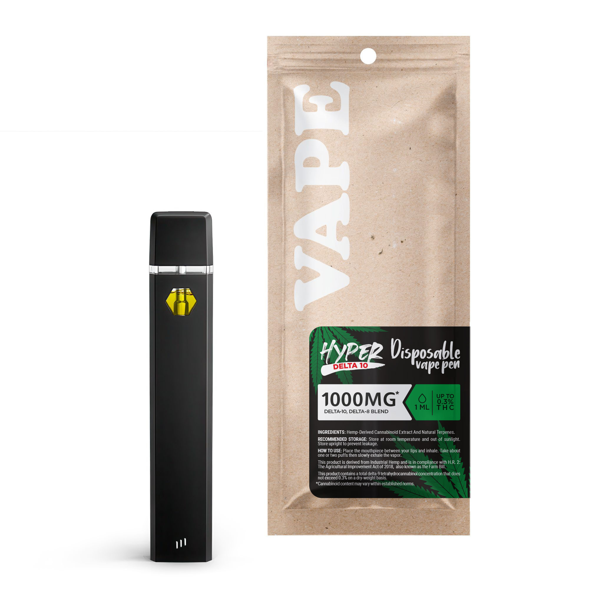 D10, D8 Vape Pen – 1000mg – Green Crack – Sativa – 1ml – Hyper (1,000mg)