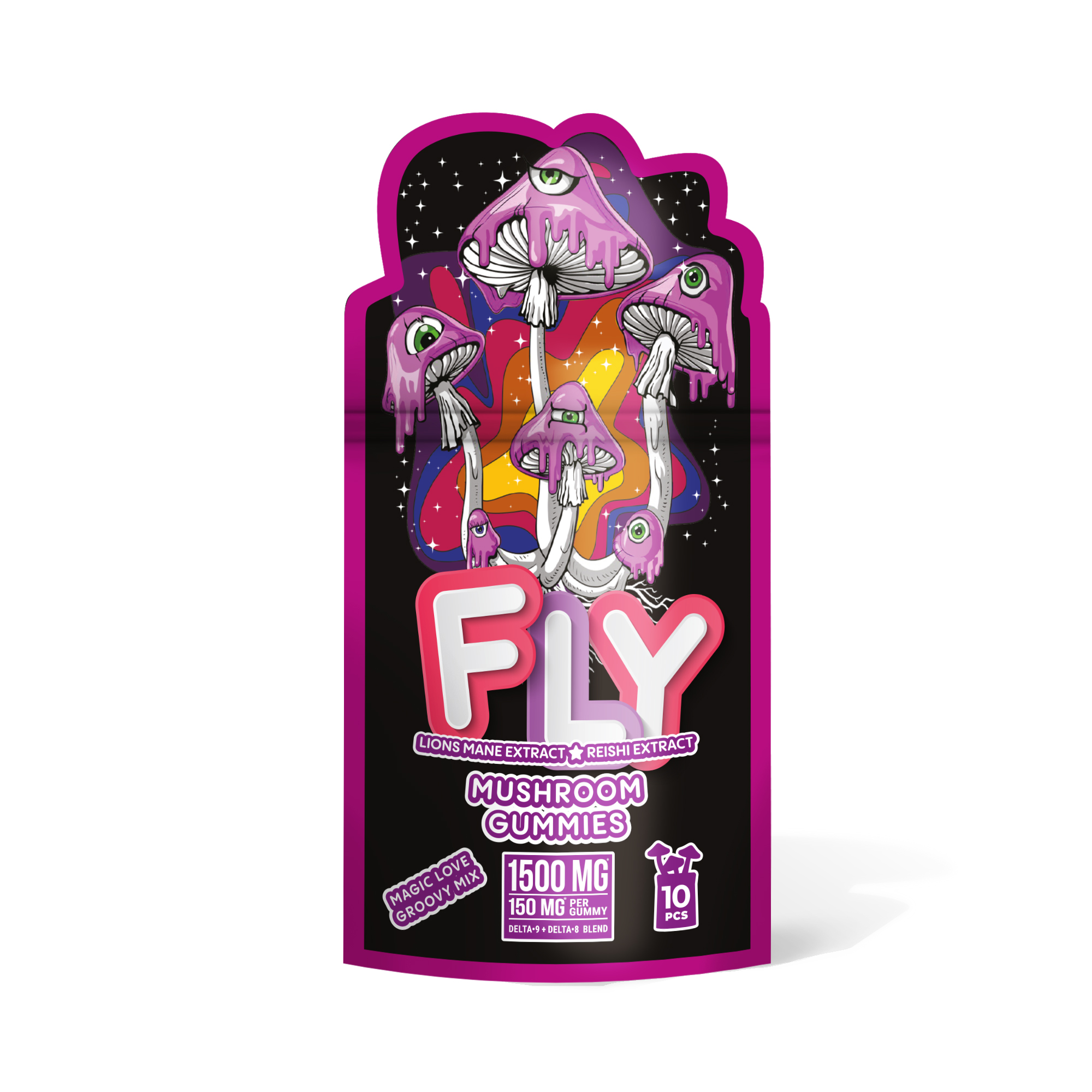 D8, D9, Lion’s Mane, Reishi Gummies – 150mg – Magic Love Groovy Mix – Fly (1,500mg)