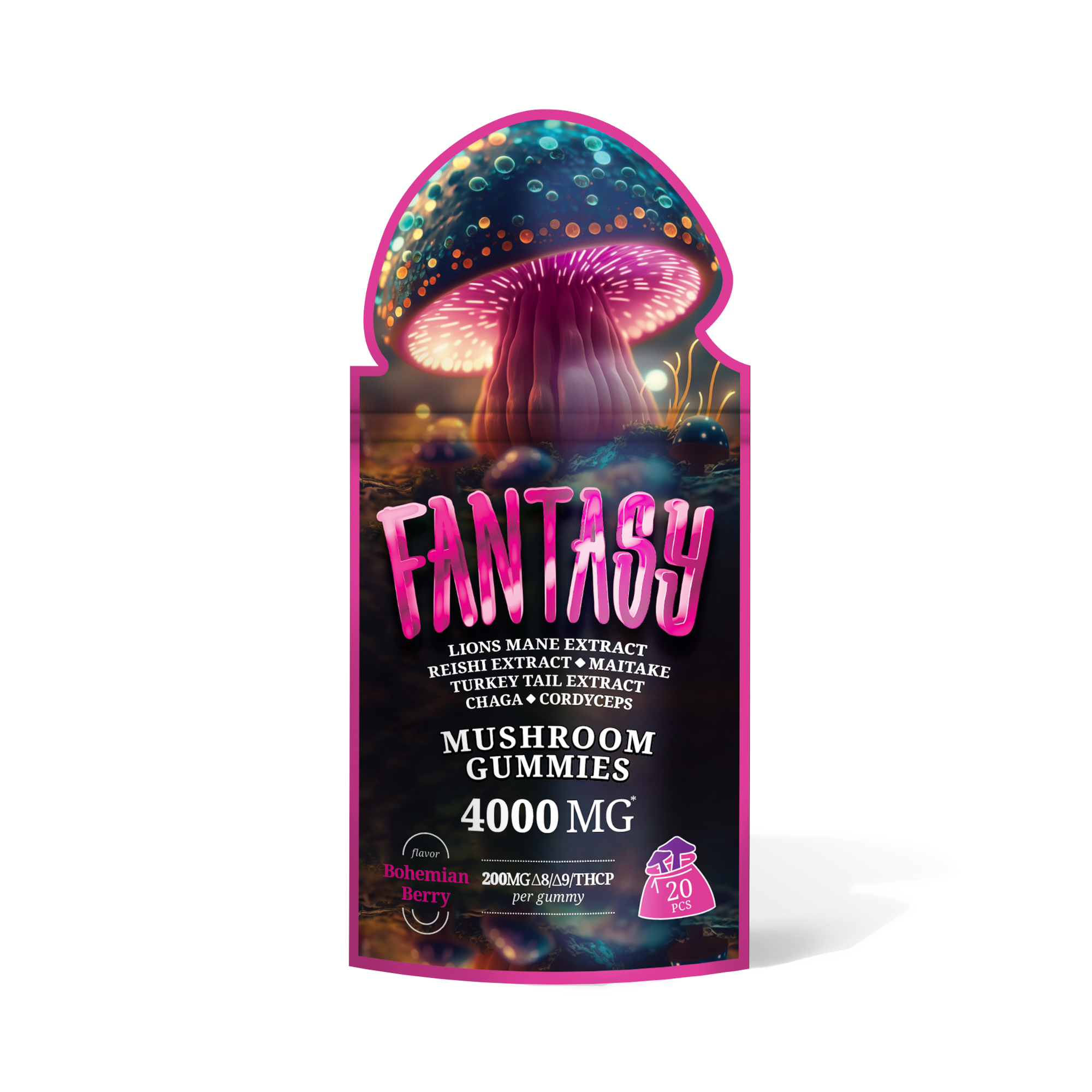 D8, D9, THCP, Mushroom Blend Gummies – 200mg – Bohemian Berry – Fantasy (4,000mg)