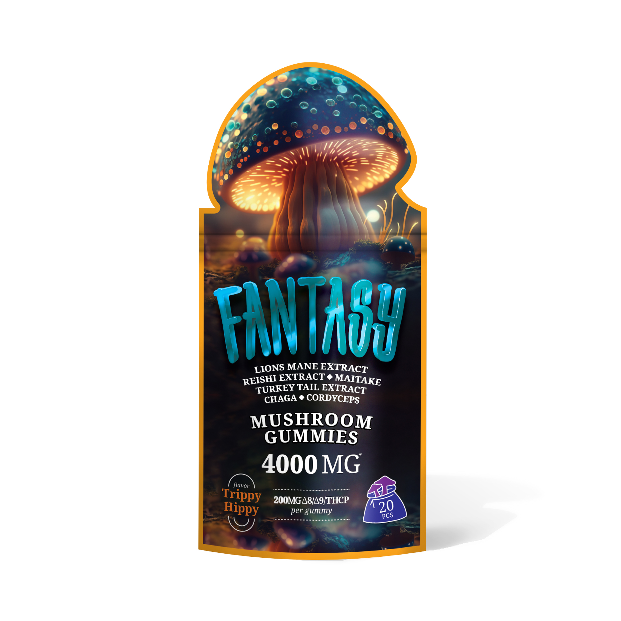 D8, D9, THCP, Mushroom Blend Gummies – 200mg Trippy Hippy – Fantasy (4,000mg)