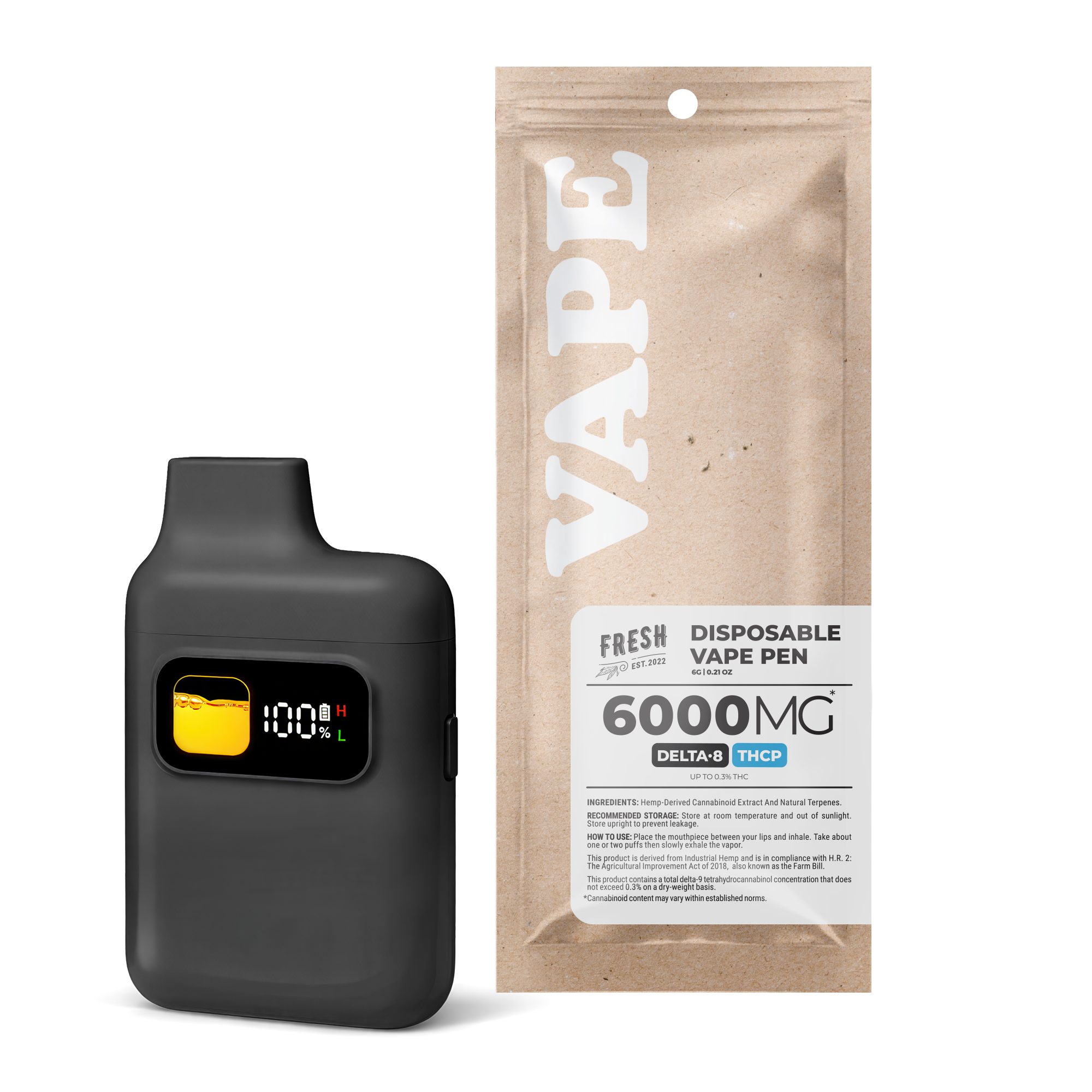 D8, THCP Vape Pen – 6000mg – Acapulco Gold – Sativa – 6ml – Fresh (6,000mg)