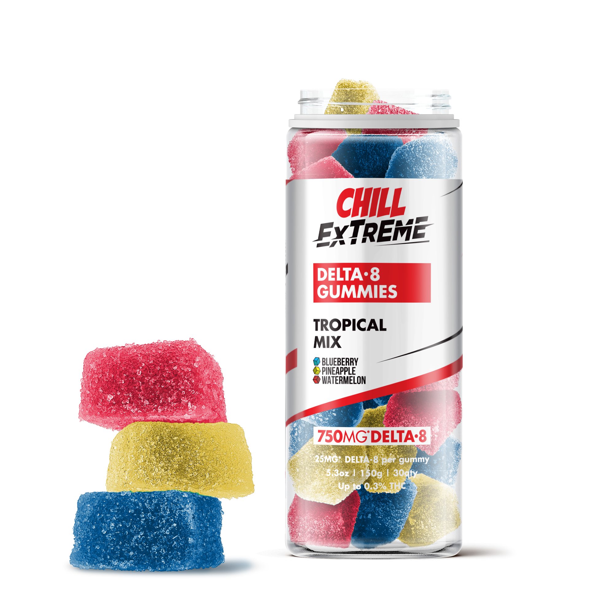 Delta 8 THC Gummies – 25mg – Tropical Mix – Chill Extreme (750mg)