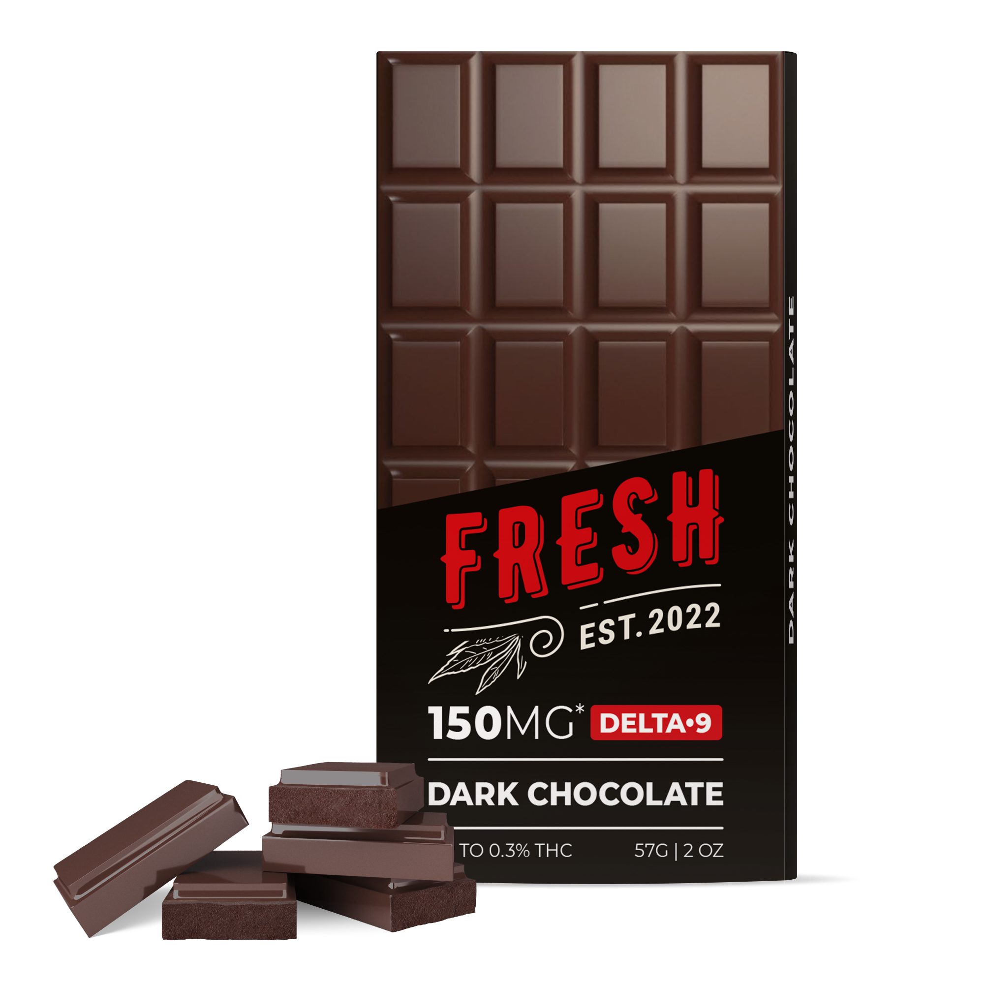 Delta 9 THC Dark Chocolate Bar – 150mg – Fresh