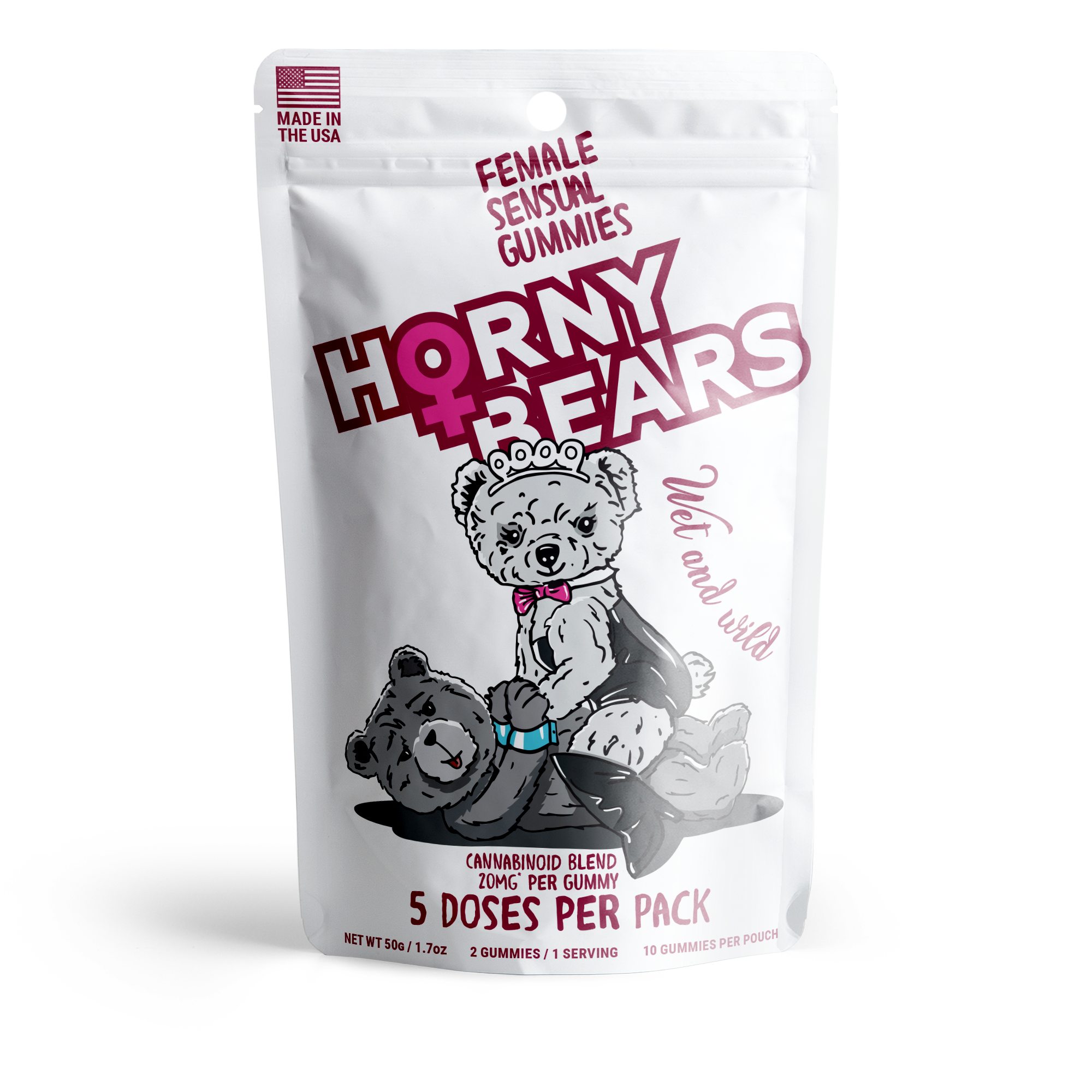 Female Sensual Gummies – D9, THCP, Broad Spectrum CBD, THCV – 20mg – Strawberry – Horny Bears (200mg)