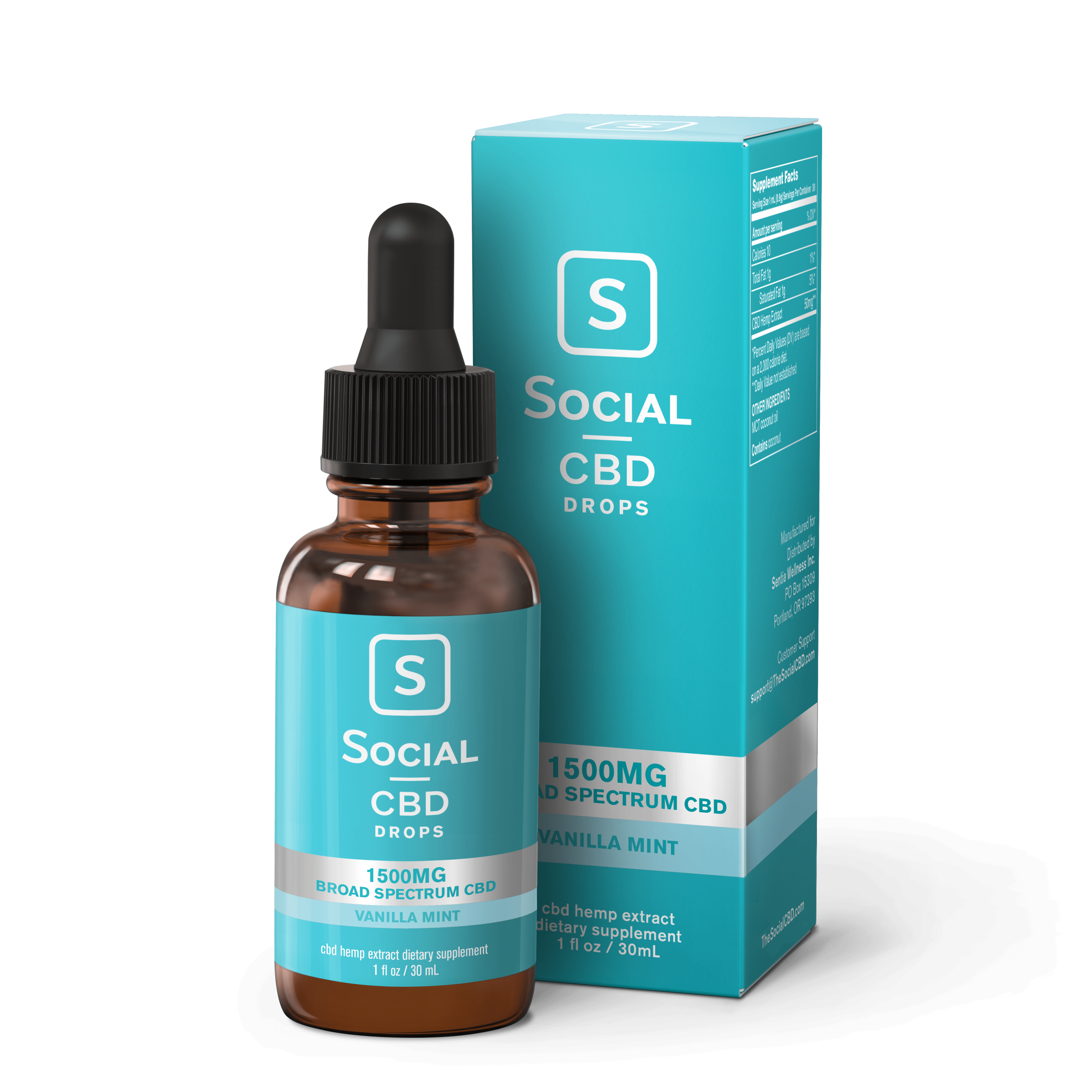 Social CBD Vanilla Mint Broad Spectrum Drops (375mg, 750mg, 1500mg)