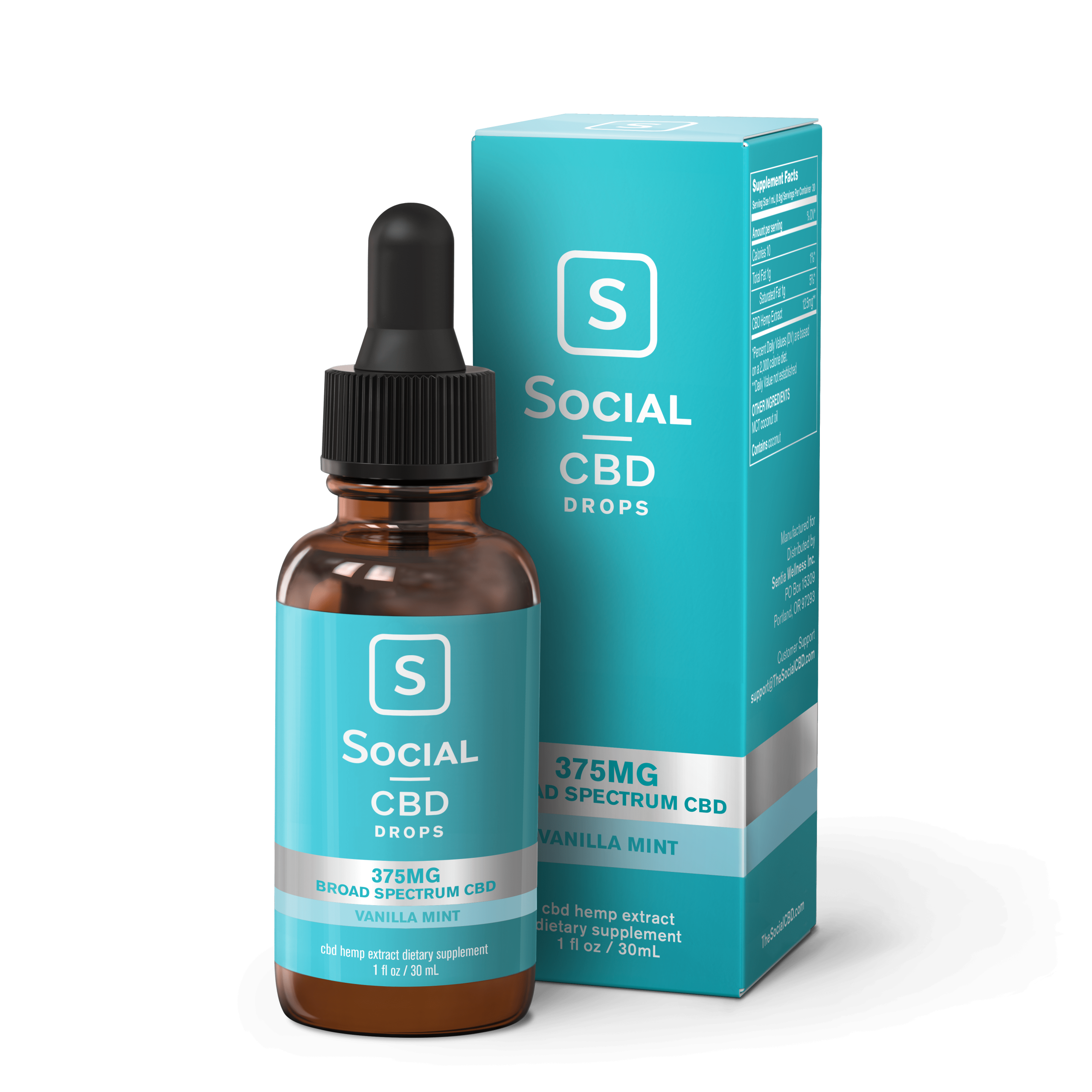 Social CBD Vanilla Mint Broad Spectrum Drops (375mg, 750mg, 1500mg)