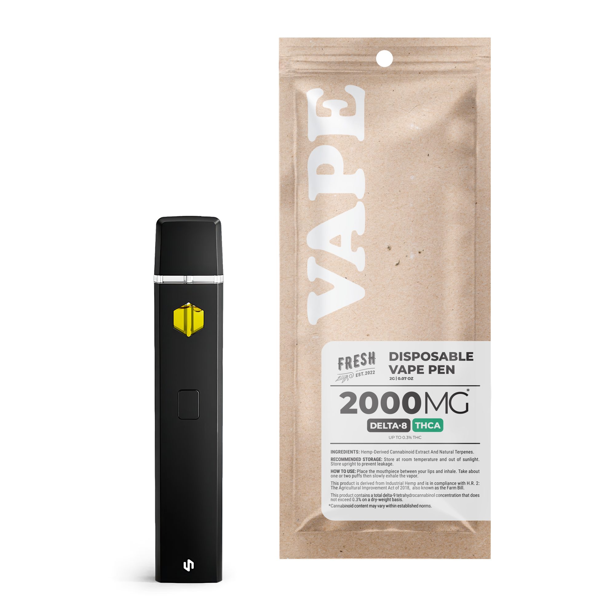 THCA, D8 Vape Pen – 2000mg – Green Crack – Sativa – 2ml – Fresh (2,000mg)